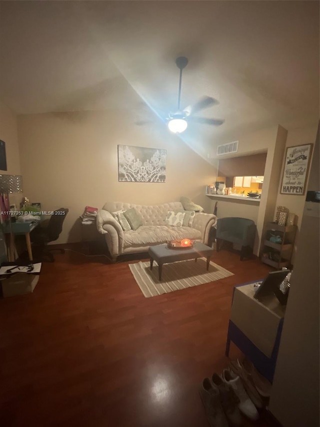 living room featuring ceiling fan