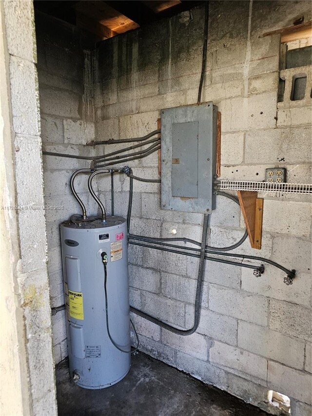 utilities featuring water heater and electric panel