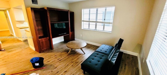 sitting room with wood-type flooring