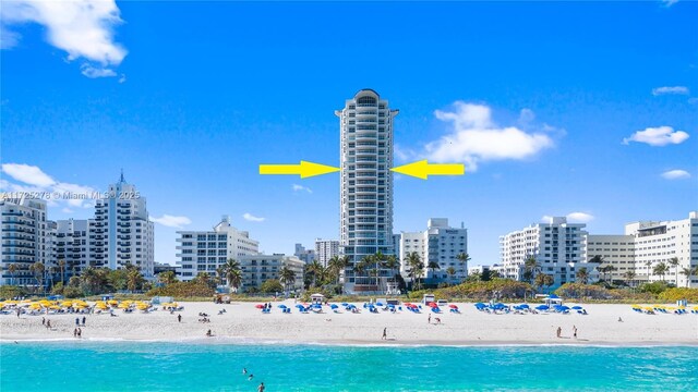 property view of water featuring a view of the beach