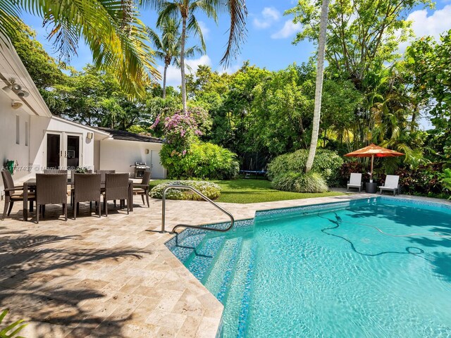 view of pool featuring french doors and a patio