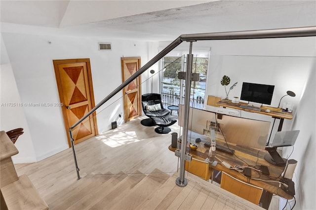 office area featuring light hardwood / wood-style flooring