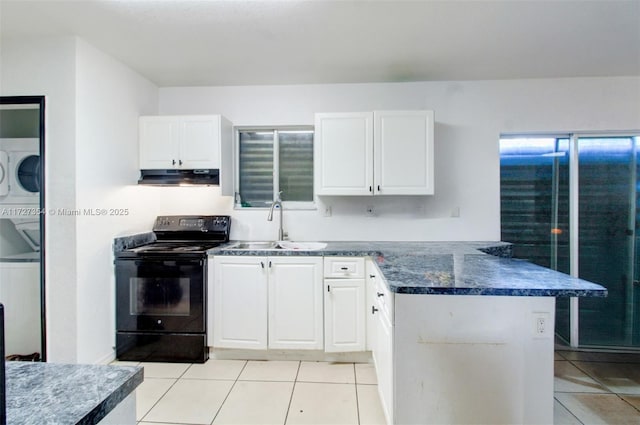 kitchen featuring white cabinetry, electric range, and sink