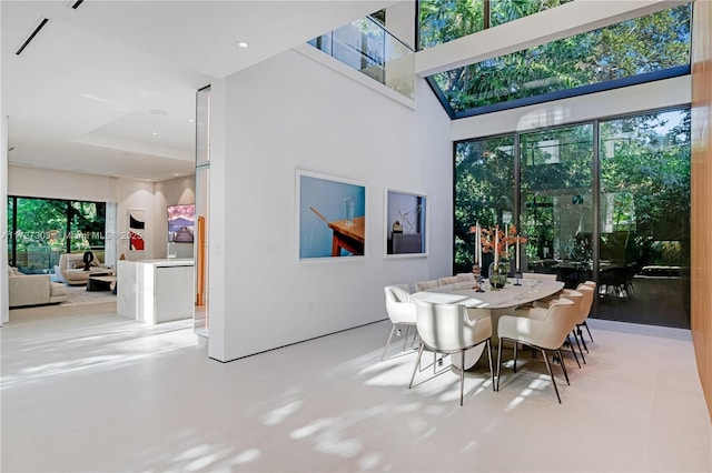 dining space featuring a high ceiling