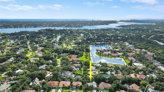 aerial view featuring a water view