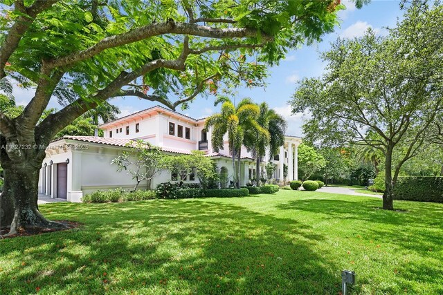 exterior space with a garage