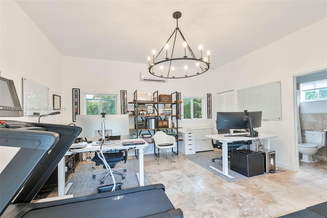 office area with an inviting chandelier