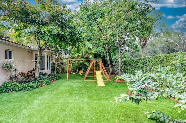 view of yard with a playground