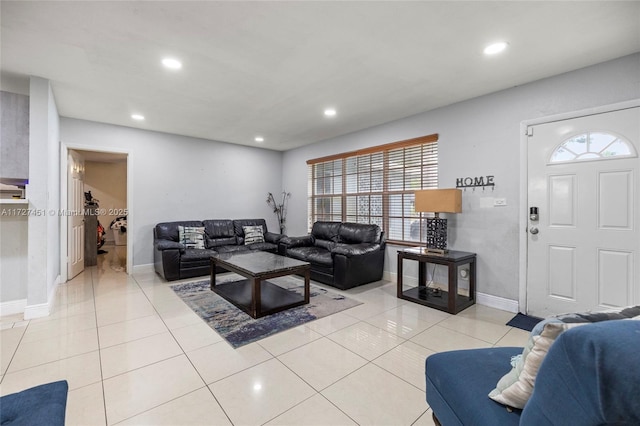 living room with light tile patterned floors