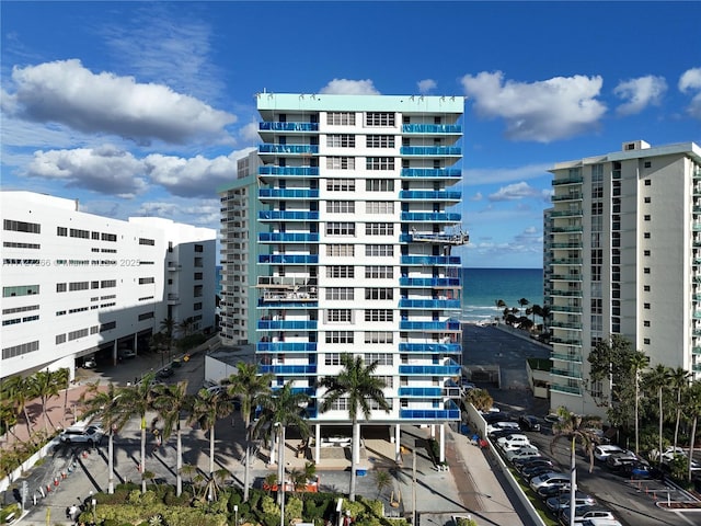 view of building exterior featuring a water view