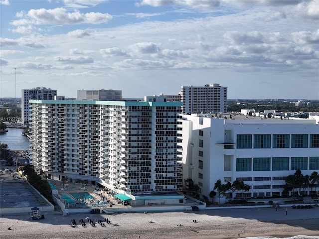 view of building exterior featuring a water view