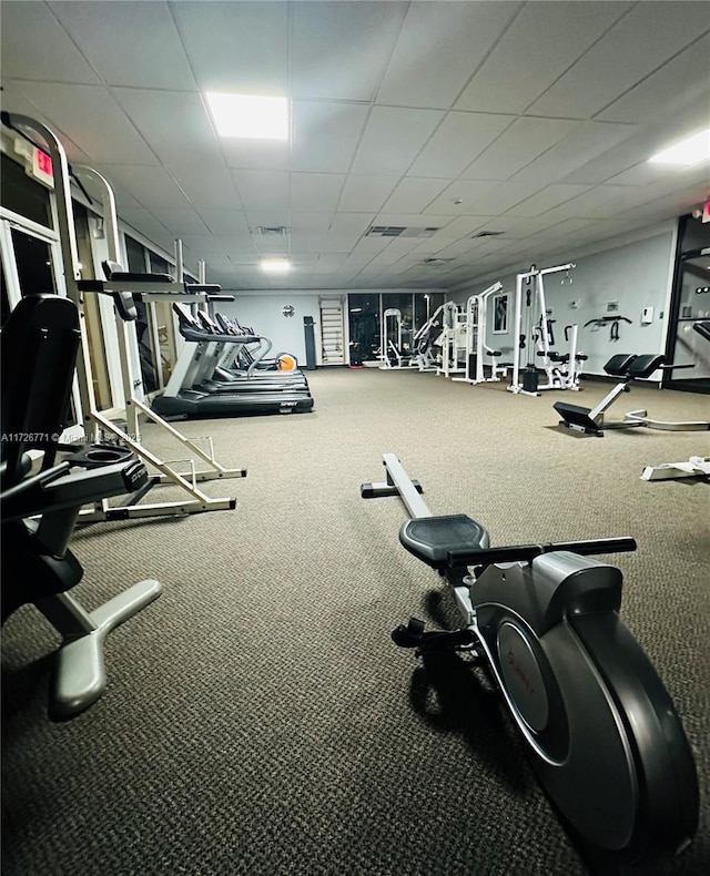 exercise room with carpet floors