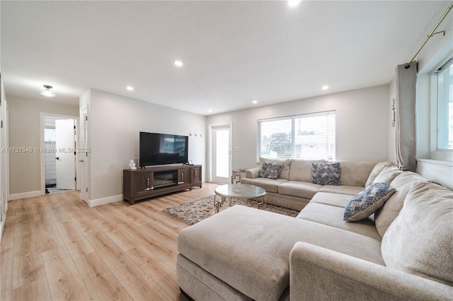 living room with light wood-type flooring