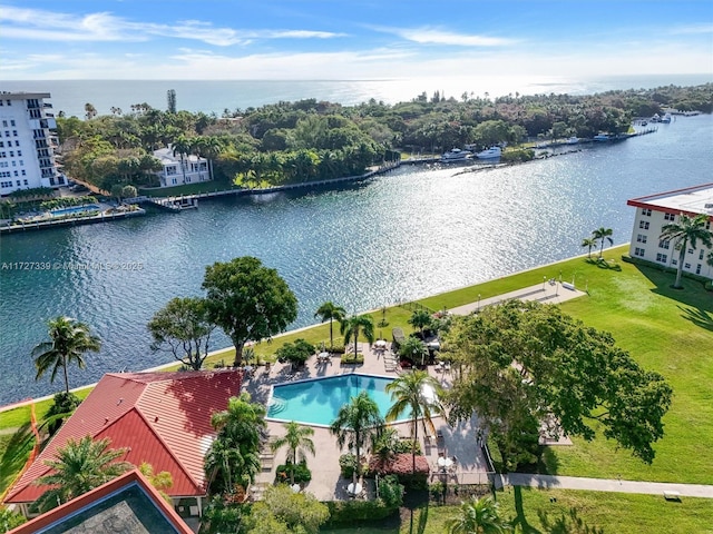 aerial view with a water view