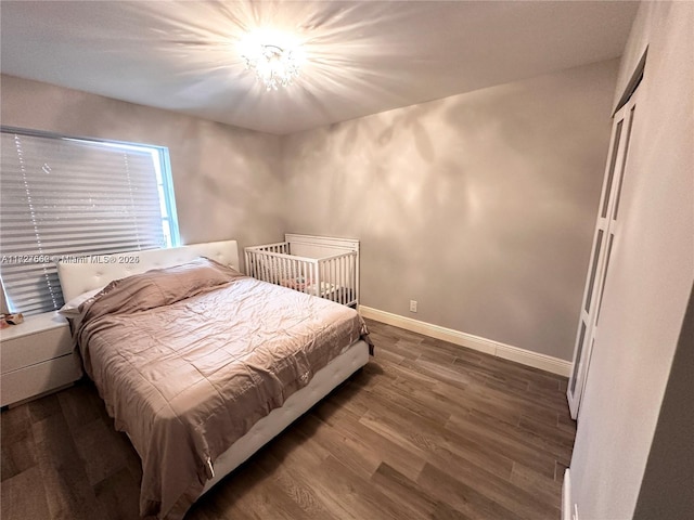 bedroom featuring a closet and dark hardwood / wood-style floors