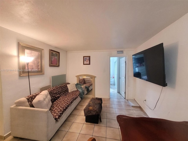 living room featuring light tile patterned floors