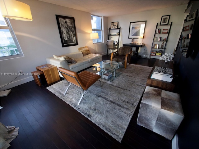 living room featuring hardwood / wood-style floors and baseboards