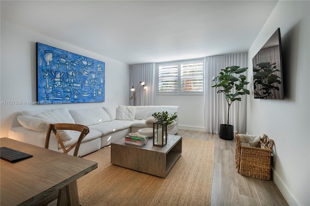 living room with light hardwood / wood-style floors