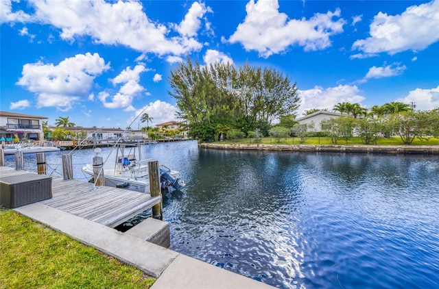 view of dock with a water view