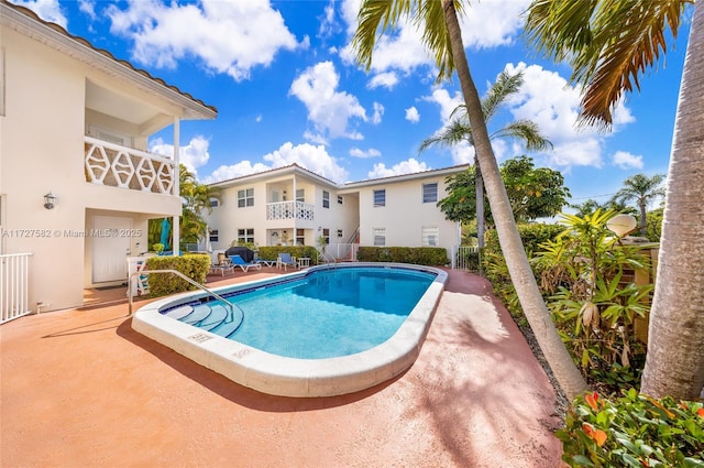 view of swimming pool featuring a patio