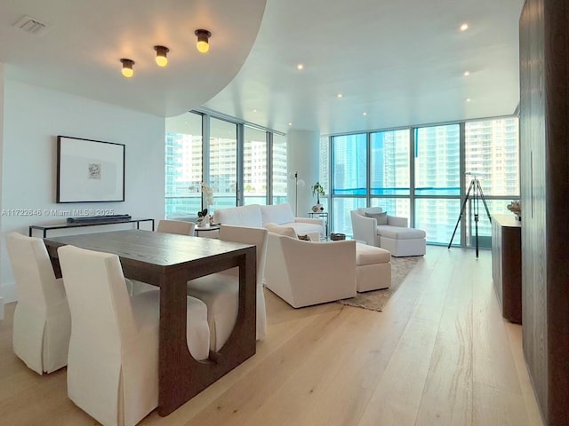 living room with light hardwood / wood-style flooring and expansive windows