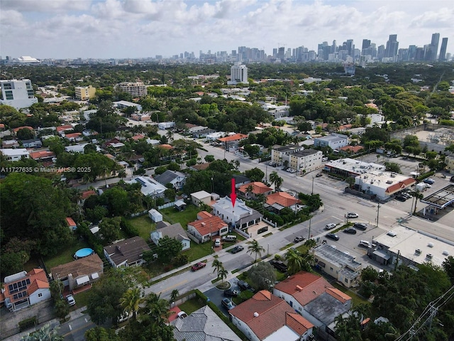 bird's eye view with a city view