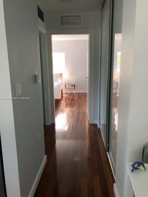 corridor with dark wood-type flooring