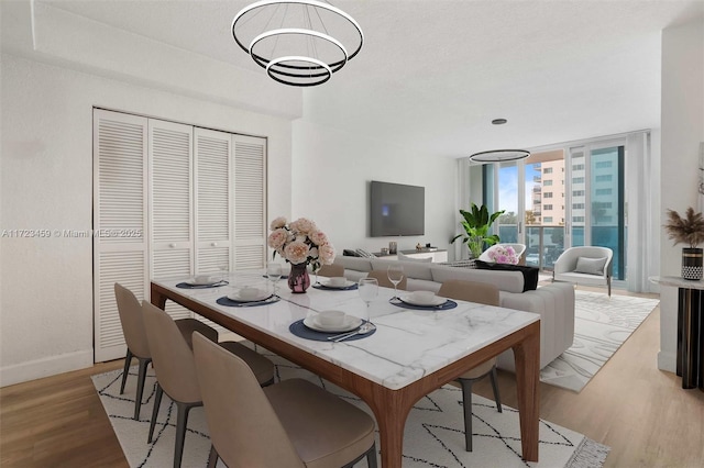 dining area featuring expansive windows and light wood-type flooring