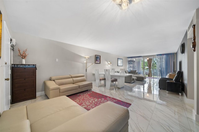 living room with a wall of windows