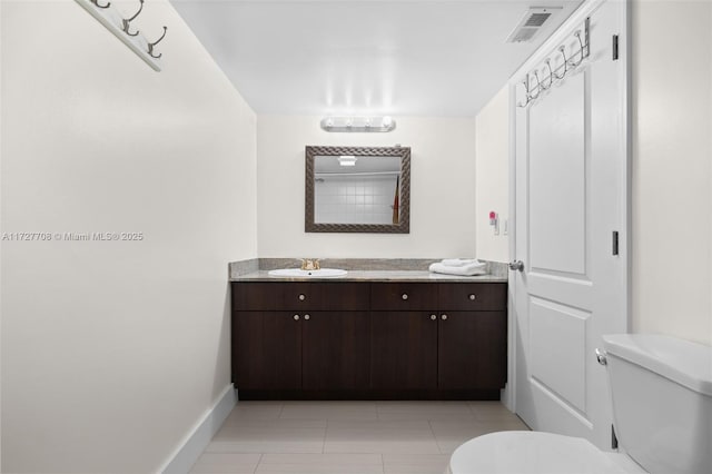 bathroom featuring tile patterned floors, toilet, and vanity