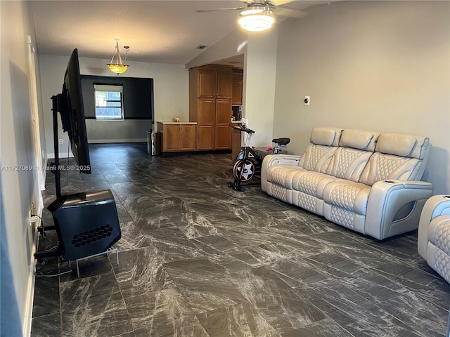 living room featuring ceiling fan