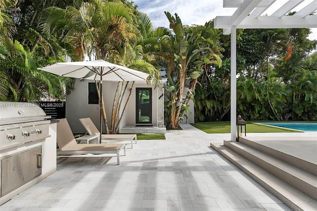 view of patio with a pergola, a grill, and area for grilling