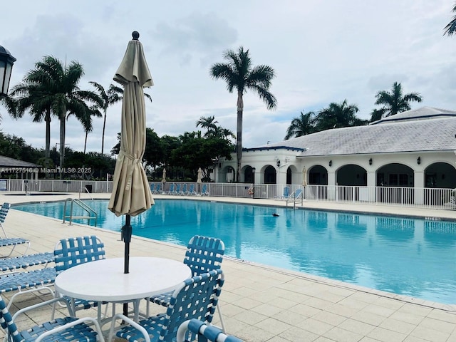 view of swimming pool with a patio area