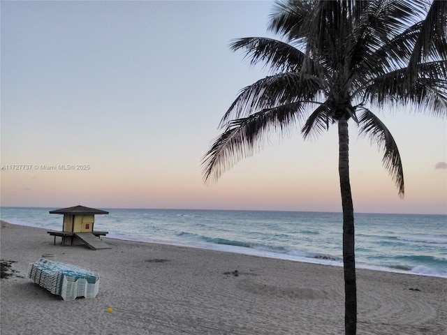 view of water feature featuring a beach view