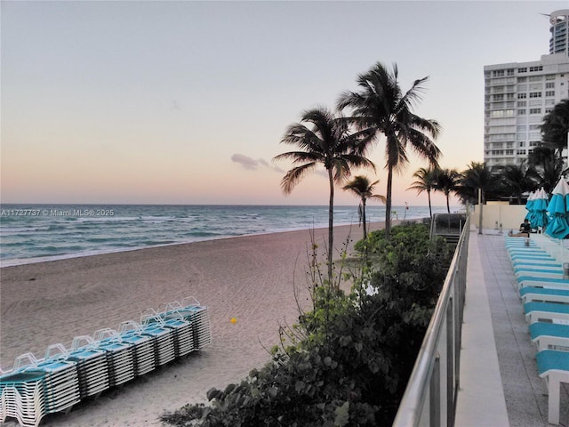 view of water feature featuring a view of the beach