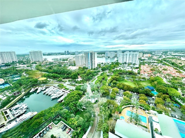 bird's eye view featuring a water view