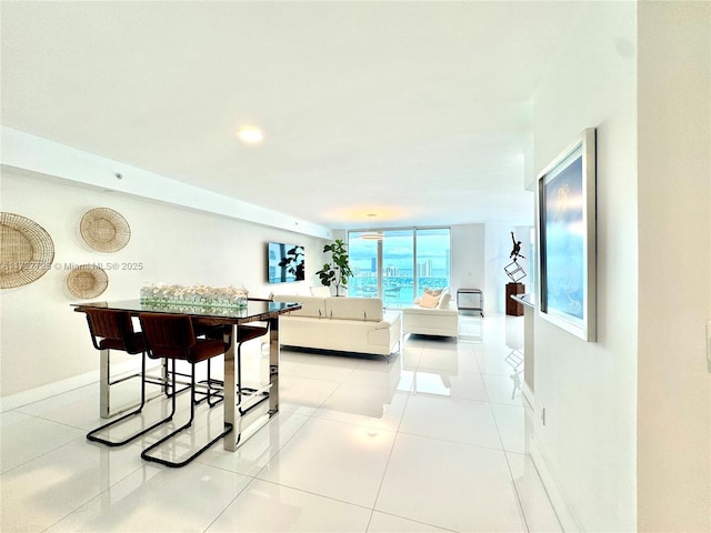 living room featuring light tile patterned flooring