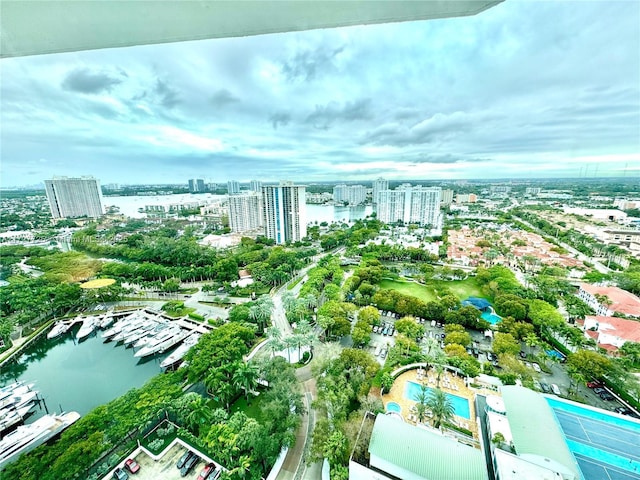 bird's eye view featuring a water view