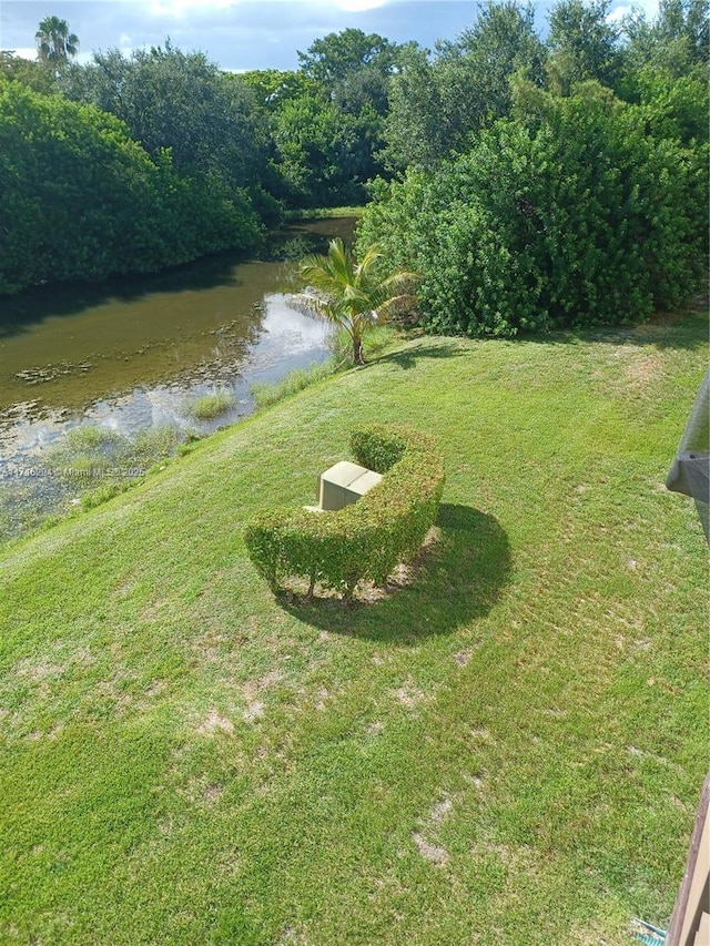 view of yard with a water view