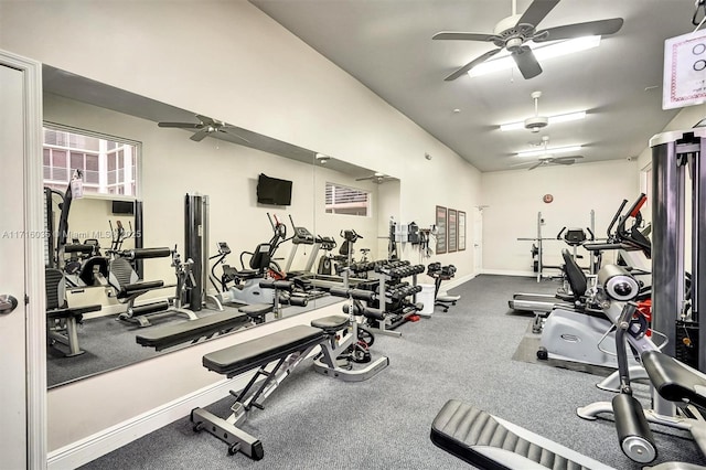 workout area with lofted ceiling