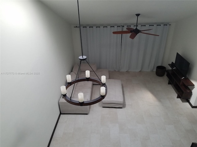 interior space featuring a ceiling fan