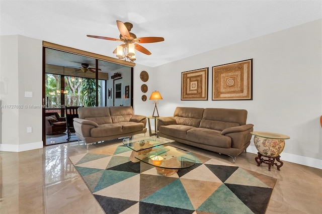 living room featuring ceiling fan