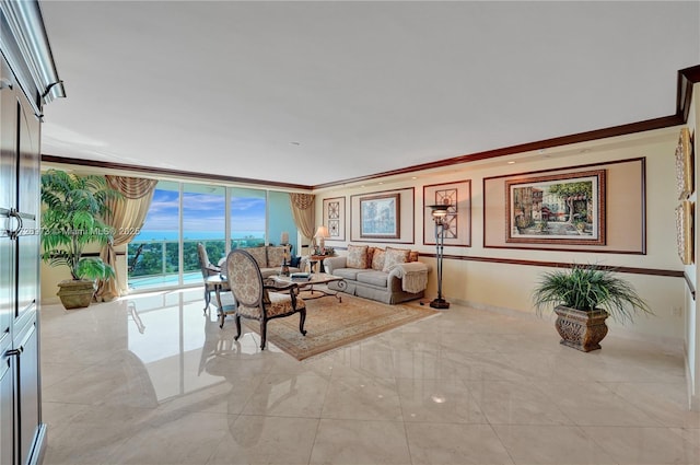 living room featuring ornamental molding