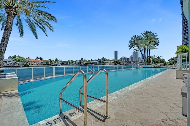 view of swimming pool featuring a patio