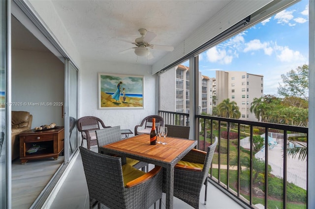 balcony with ceiling fan