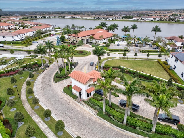 aerial view with a water view