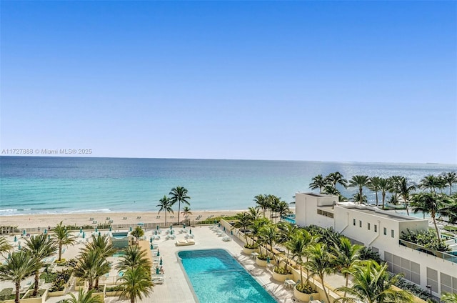 property view of water with a beach view