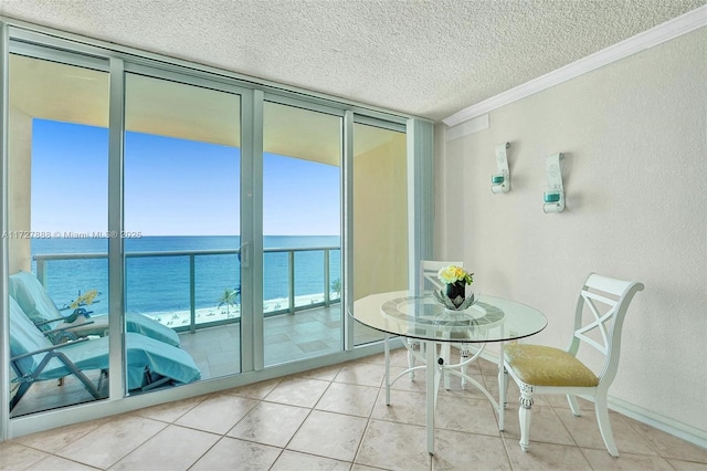 sunroom with a water view