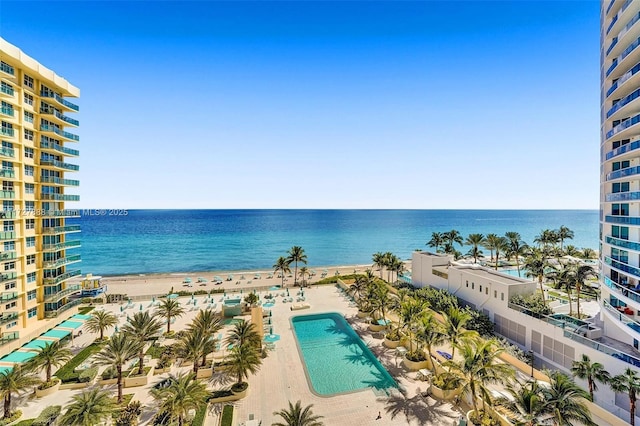 view of water feature featuring a beach view