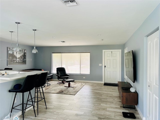 interior space with light hardwood / wood-style floors